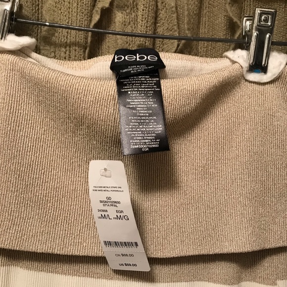 Bebe New Strapless Fold Over Metallic Gold and Cream Knit Dress New with Tags - Picture 5 of 6